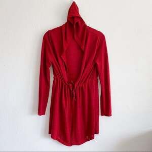 Red Tie Front Cardigan Sweater with Hood Size Small